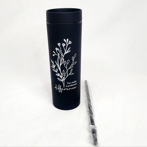 Black Floral Travel Tumbler With Straw